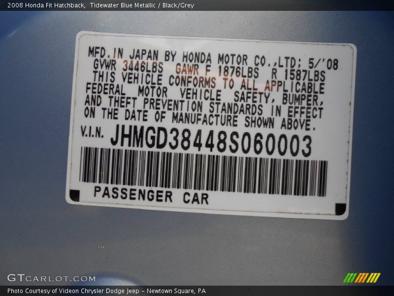 Tidewater Blue Metallic / Black/Grey 2008 Honda Fit Hatchback