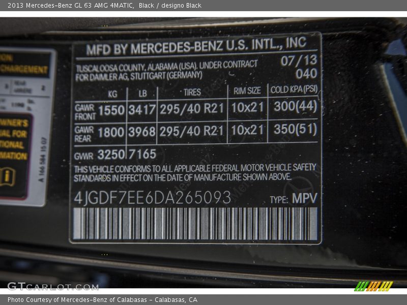 2013 GL 63 AMG 4MATIC Black Color Code 040
