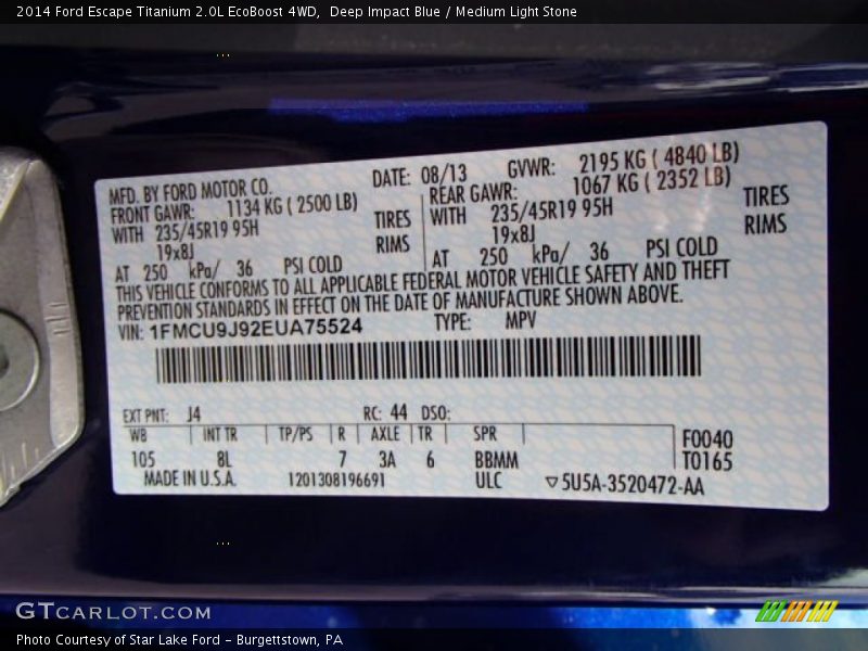 Deep Impact Blue / Medium Light Stone 2014 Ford Escape Titanium 2.0L EcoBoost 4WD