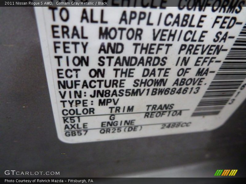 Gotham Gray Metallic / Black 2011 Nissan Rogue S AWD