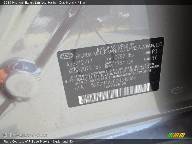 Harbor Gray Metallic / Black 2013 Hyundai Elantra Limited