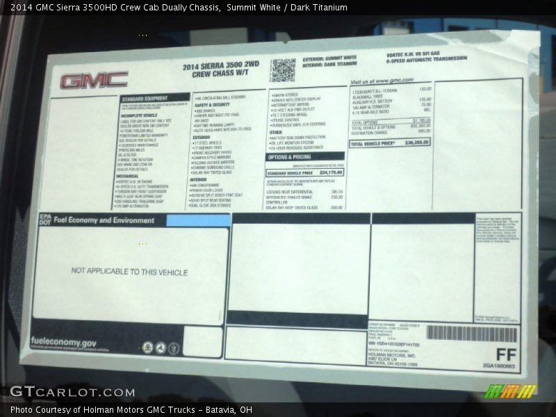  2014 Sierra 3500HD Crew Cab Dually Chassis Window Sticker