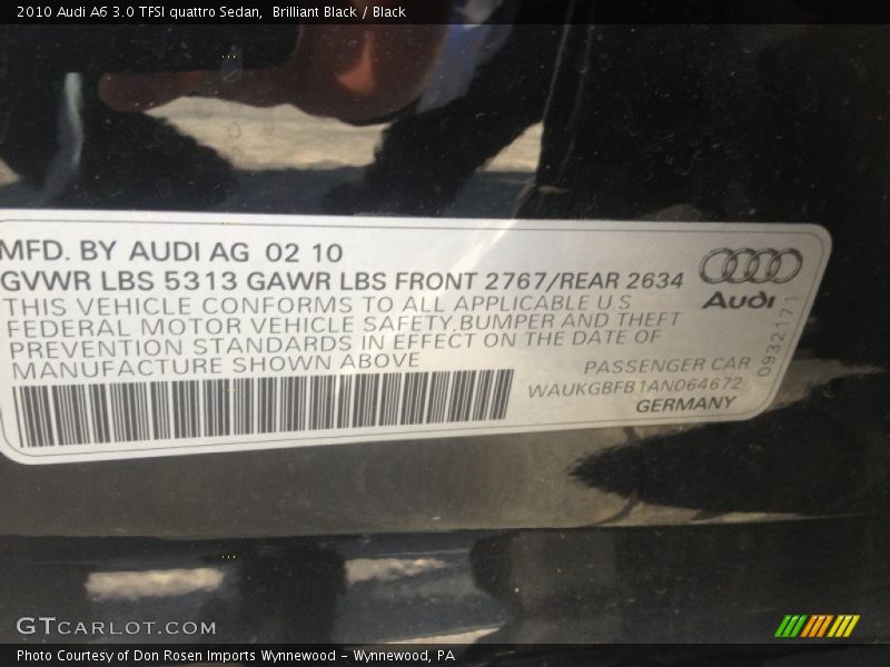 Brilliant Black / Black 2010 Audi A6 3.0 TFSI quattro Sedan