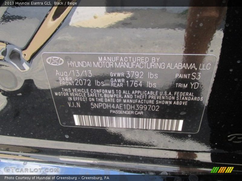 Black / Beige 2013 Hyundai Elantra GLS