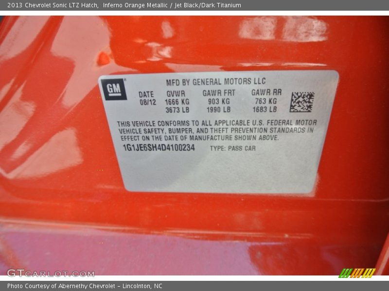 Inferno Orange Metallic / Jet Black/Dark Titanium 2013 Chevrolet Sonic LTZ Hatch
