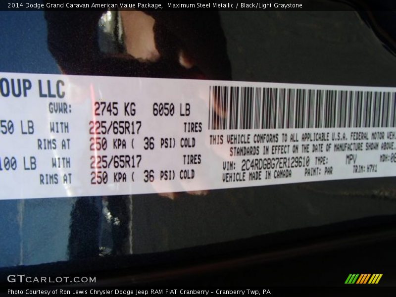 2014 Grand Caravan American Value Package Maximum Steel Metallic Color Code PAR