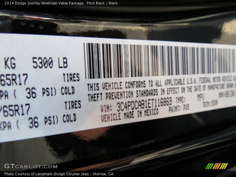 2014 Journey Amercian Value Package Pitch Black Color Code PX8