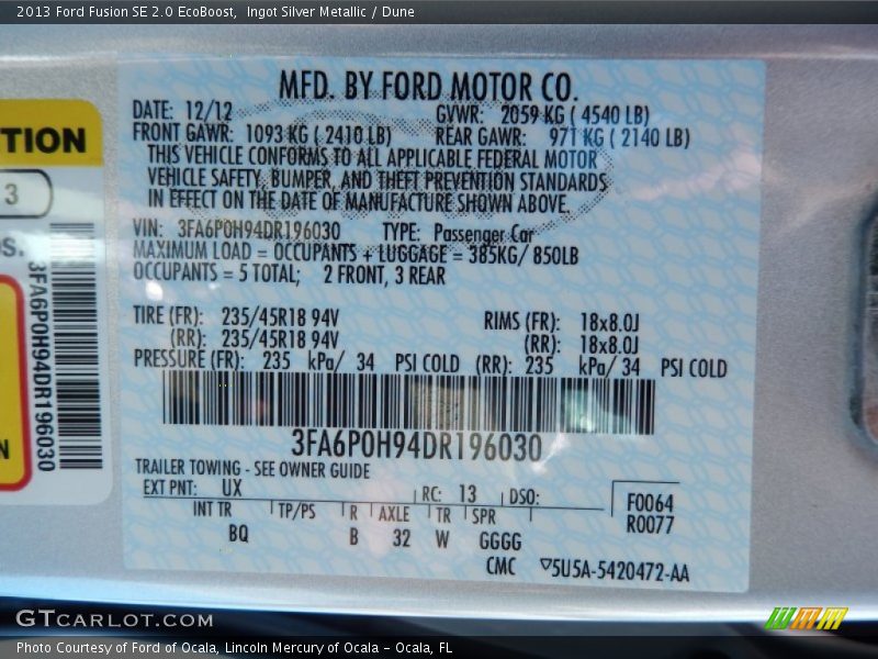 Ingot Silver Metallic / Dune 2013 Ford Fusion SE 2.0 EcoBoost