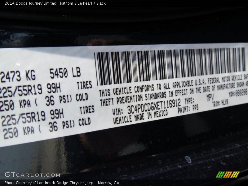 2014 Journey Limited Fathom Blue Pearl Color Code PPS