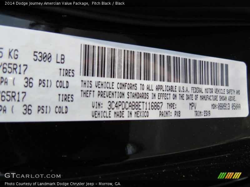 2014 Journey Amercian Value Package Pitch Black Color Code PX8
