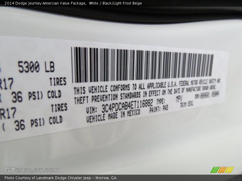 2014 Journey Amercian Value Package White Color Code PW3