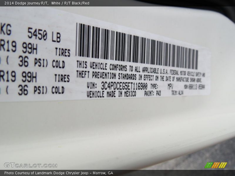 2014 Journey R/T White Color Code PW3