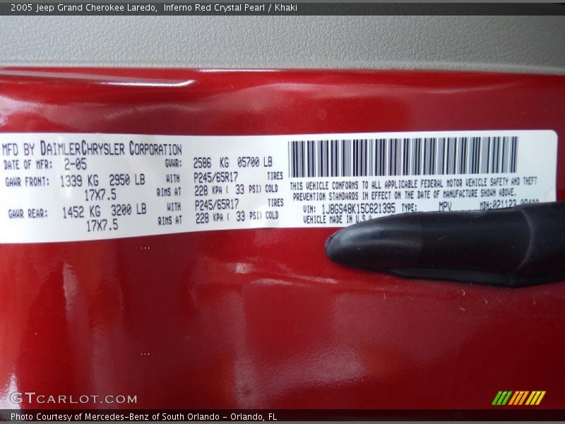 Inferno Red Crystal Pearl / Khaki 2005 Jeep Grand Cherokee Laredo