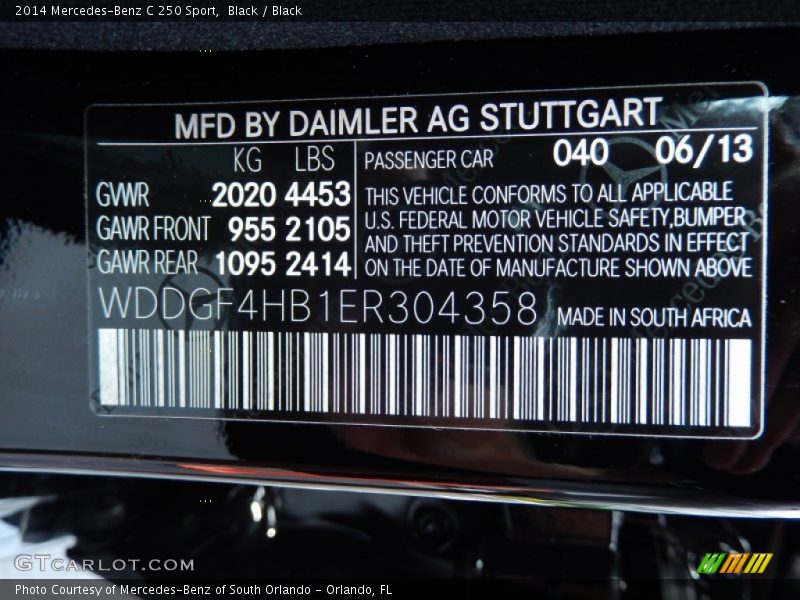 Black / Black 2014 Mercedes-Benz C 250 Sport