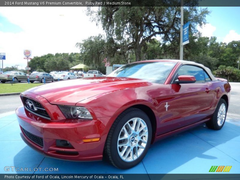 Ruby Red / Medium Stone 2014 Ford Mustang V6 Premium Convertible