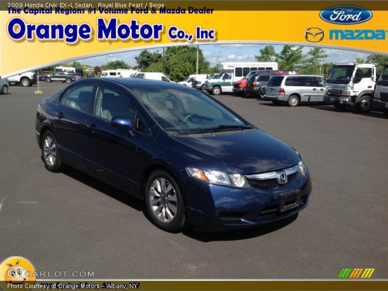 Royal Blue Pearl / Beige 2009 Honda Civic EX-L Sedan