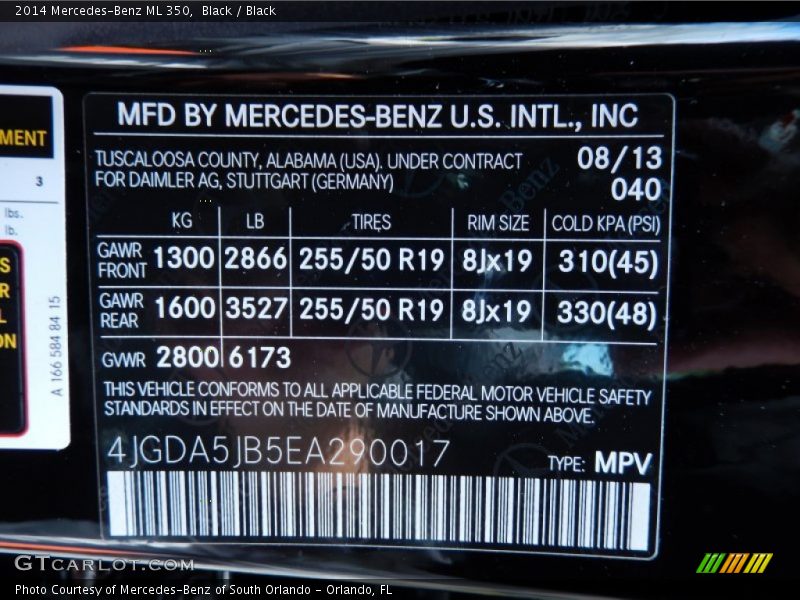 Black / Black 2014 Mercedes-Benz ML 350