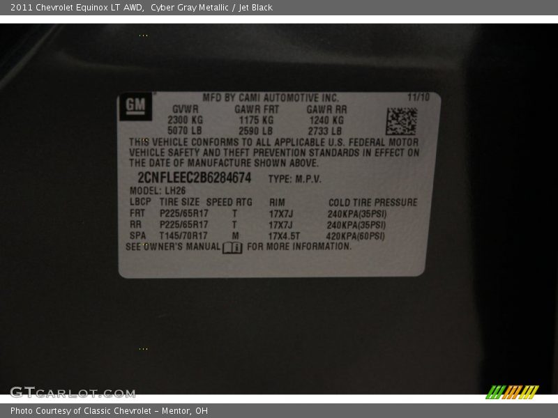 Cyber Gray Metallic / Jet Black 2011 Chevrolet Equinox LT AWD