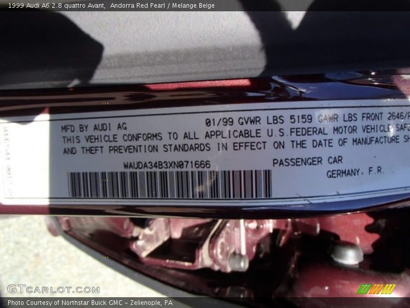 Andorra Red Pearl / Melange Beige 1999 Audi A6 2.8 quattro Avant