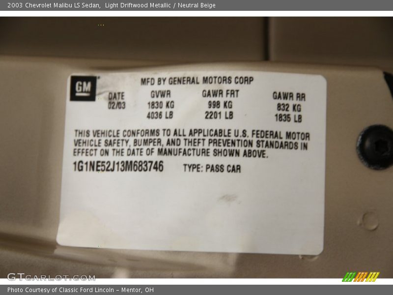 Light Driftwood Metallic / Neutral Beige 2003 Chevrolet Malibu LS Sedan