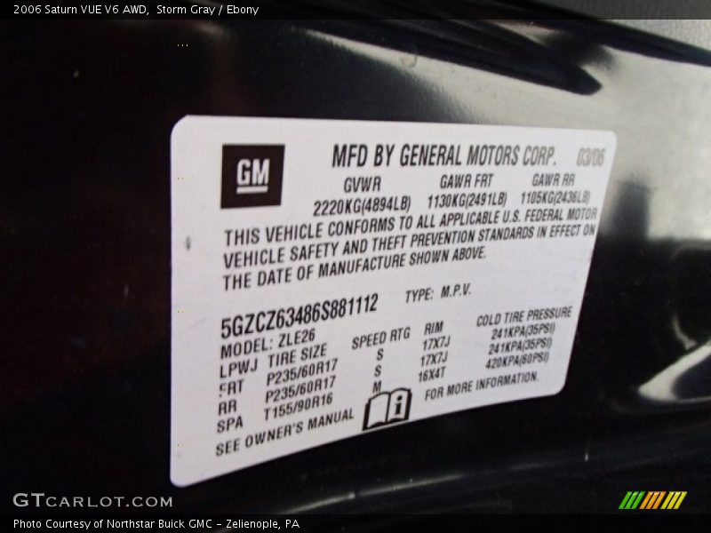 Storm Gray / Ebony 2006 Saturn VUE V6 AWD