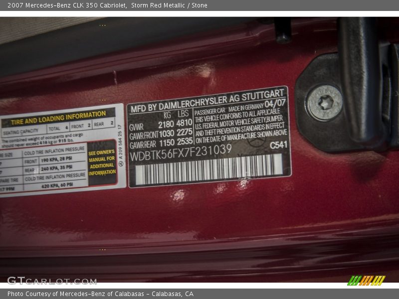 Storm Red Metallic / Stone 2007 Mercedes-Benz CLK 350 Cabriolet