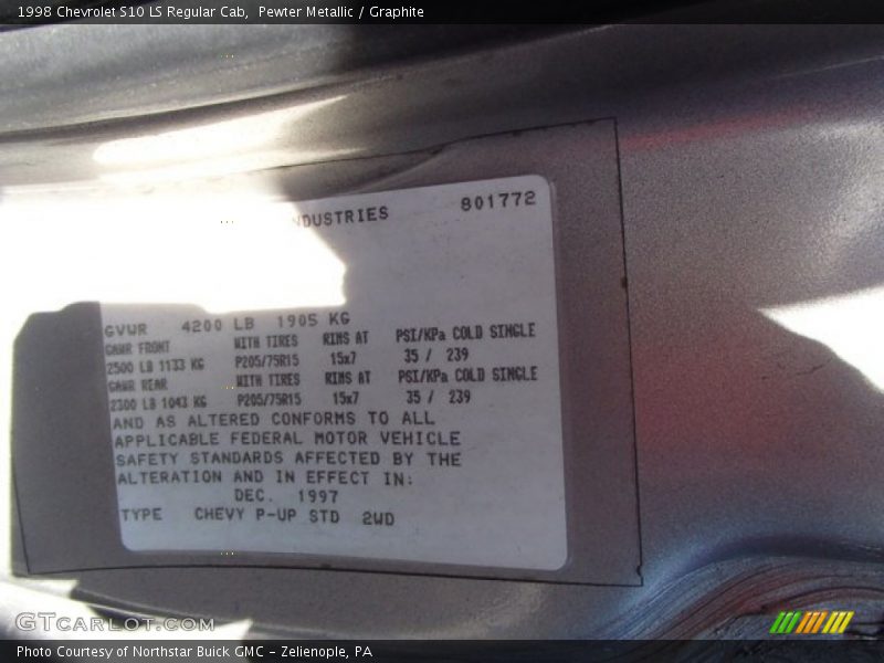 Pewter Metallic / Graphite 1998 Chevrolet S10 LS Regular Cab