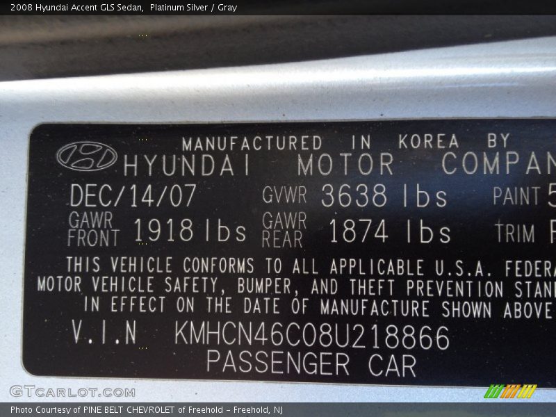 Platinum Silver / Gray 2008 Hyundai Accent GLS Sedan