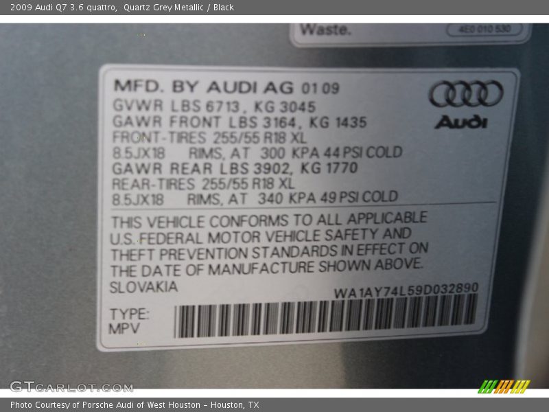 Quartz Grey Metallic / Black 2009 Audi Q7 3.6 quattro