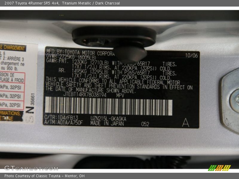 Titanium Metallic / Dark Charcoal 2007 Toyota 4Runner SR5 4x4