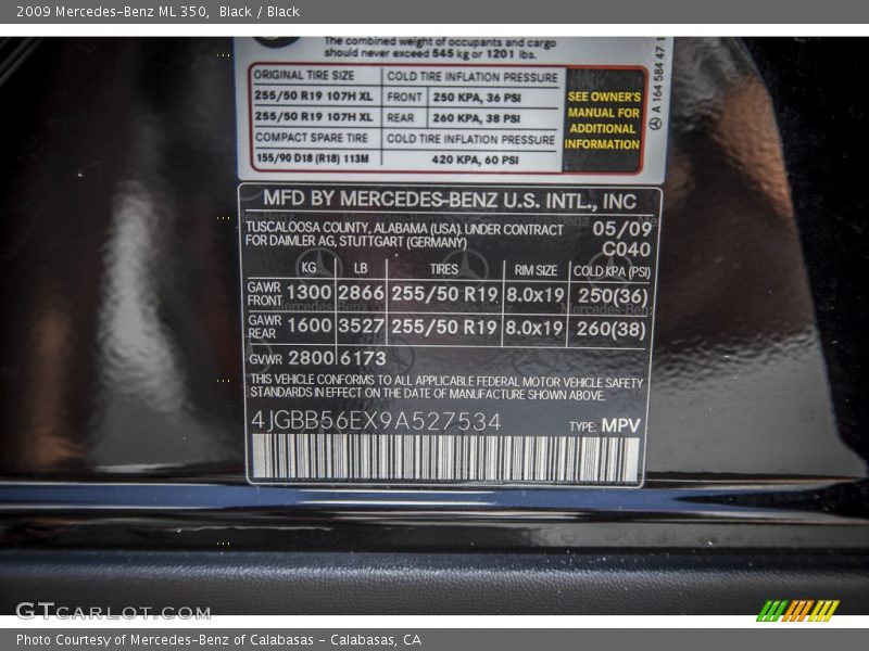 Black / Black 2009 Mercedes-Benz ML 350