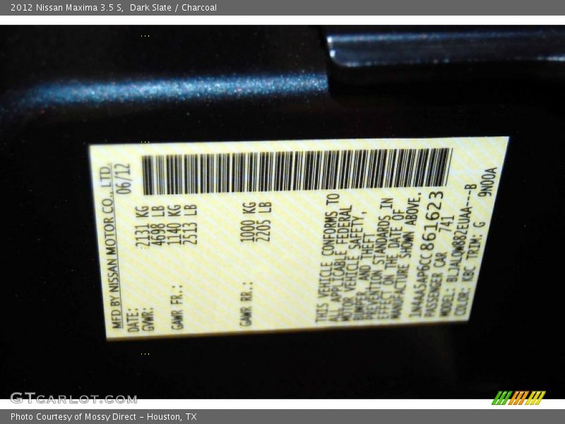 Dark Slate / Charcoal 2012 Nissan Maxima 3.5 S
