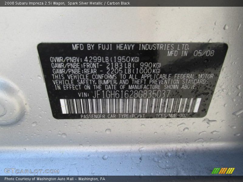 Spark Silver Metallic / Carbon Black 2008 Subaru Impreza 2.5i Wagon