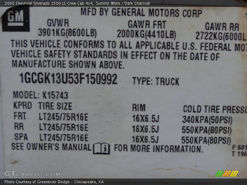 Summit White / Dark Charcoal 2003 Chevrolet Silverado 1500 LS Crew Cab 4x4