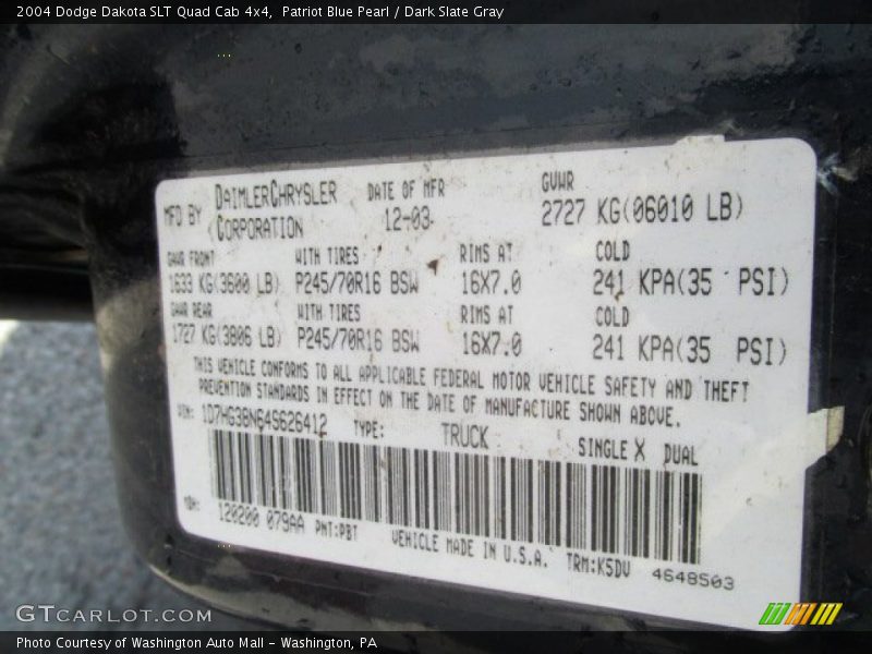 Patriot Blue Pearl / Dark Slate Gray 2004 Dodge Dakota SLT Quad Cab 4x4