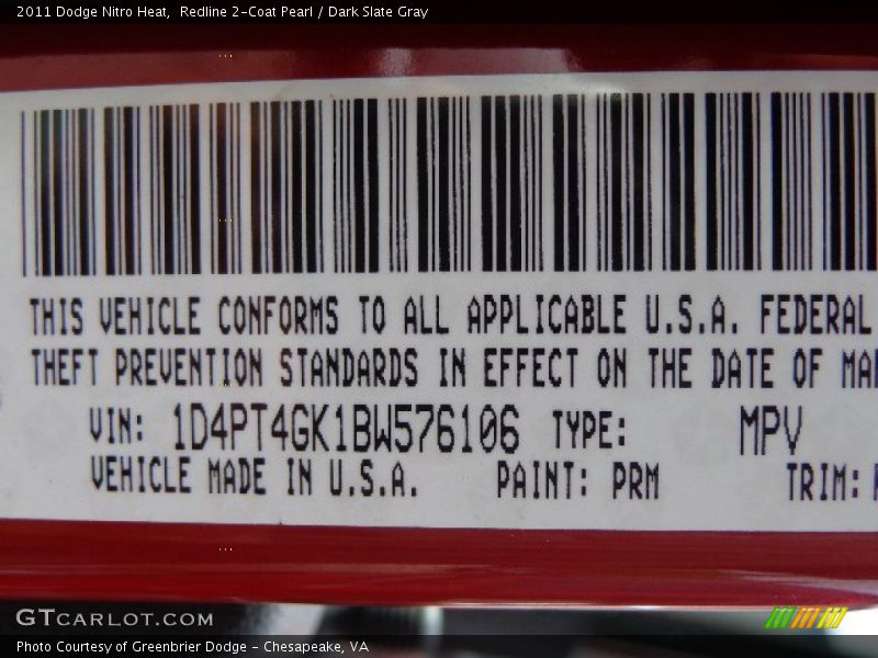 Redline 2-Coat Pearl / Dark Slate Gray 2011 Dodge Nitro Heat