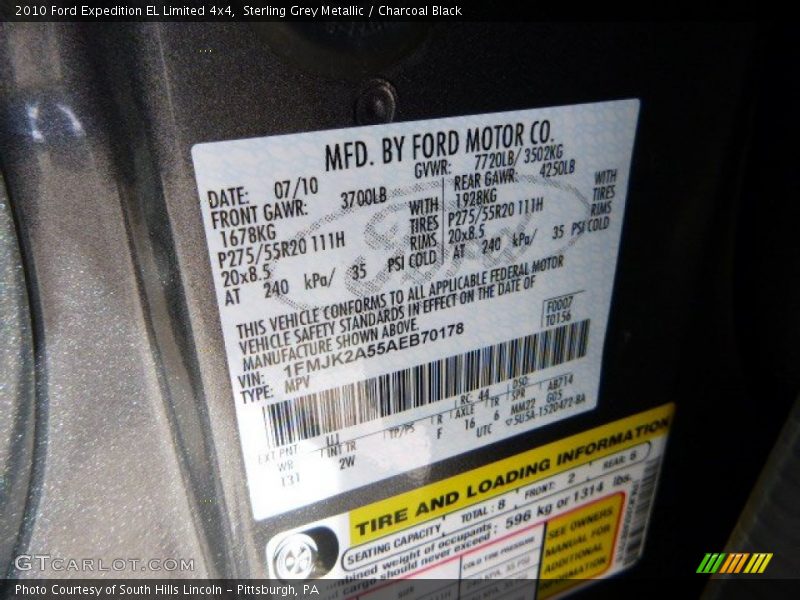 Sterling Grey Metallic / Charcoal Black 2010 Ford Expedition EL Limited 4x4