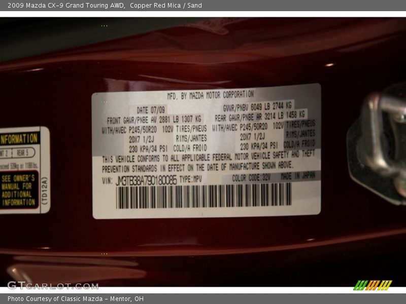 Copper Red Mica / Sand 2009 Mazda CX-9 Grand Touring AWD