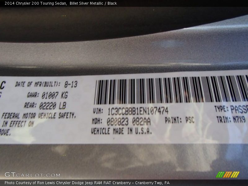 2014 200 Touring Sedan Billet Silver Metallic Color Code PSC