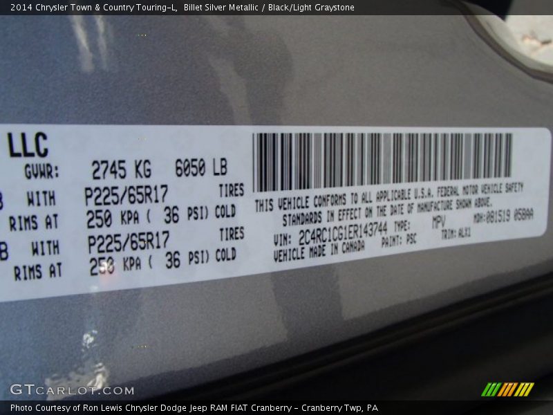 Billet Silver Metallic / Black/Light Graystone 2014 Chrysler Town & Country Touring-L