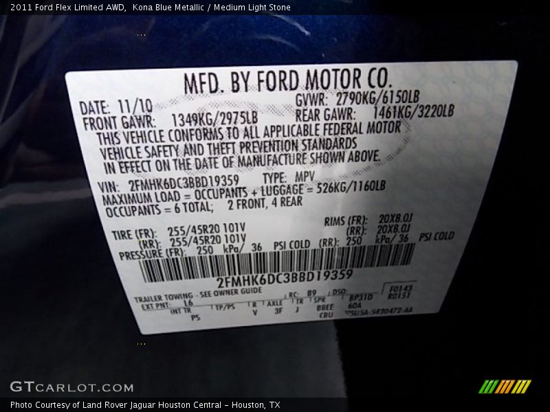 Kona Blue Metallic / Medium Light Stone 2011 Ford Flex Limited AWD