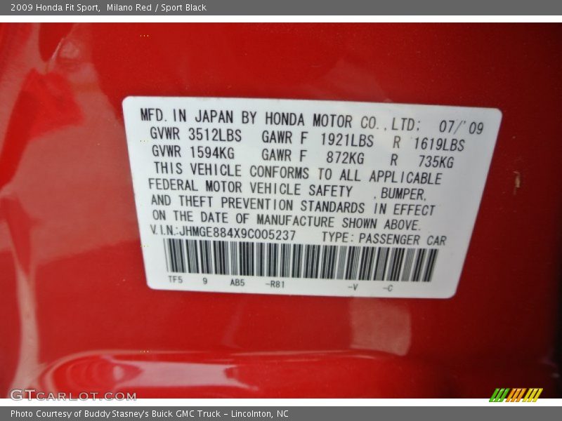 Milano Red / Sport Black 2009 Honda Fit Sport