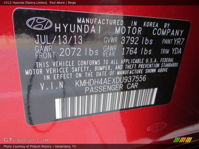 Red Allure / Beige 2013 Hyundai Elantra Limited