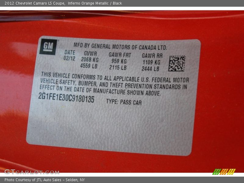 Inferno Orange Metallic / Black 2012 Chevrolet Camaro LS Coupe