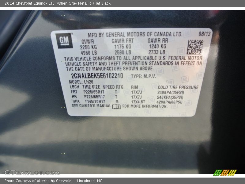 Ashen Gray Metallic / Jet Black 2014 Chevrolet Equinox LT