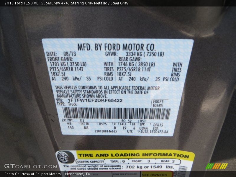 Sterling Gray Metallic / Steel Gray 2013 Ford F150 XLT SuperCrew 4x4