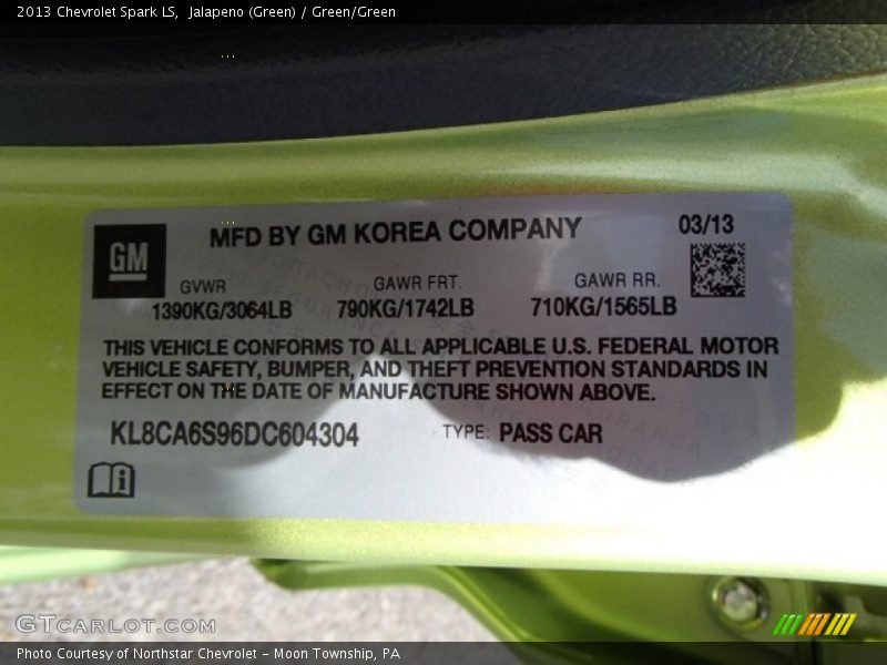 Jalapeno (Green) / Green/Green 2013 Chevrolet Spark LS
