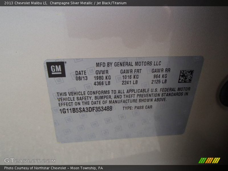 Champagne Silver Metallic / Jet Black/Titanium 2013 Chevrolet Malibu LS