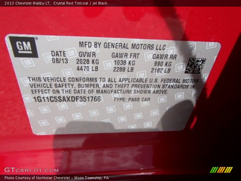 Crystal Red Tintcoat / Jet Black 2013 Chevrolet Malibu LT