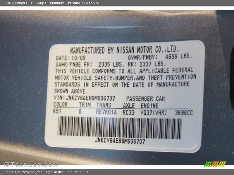 Platinum Graphite / Graphite 2009 Infiniti G 37 Coupe